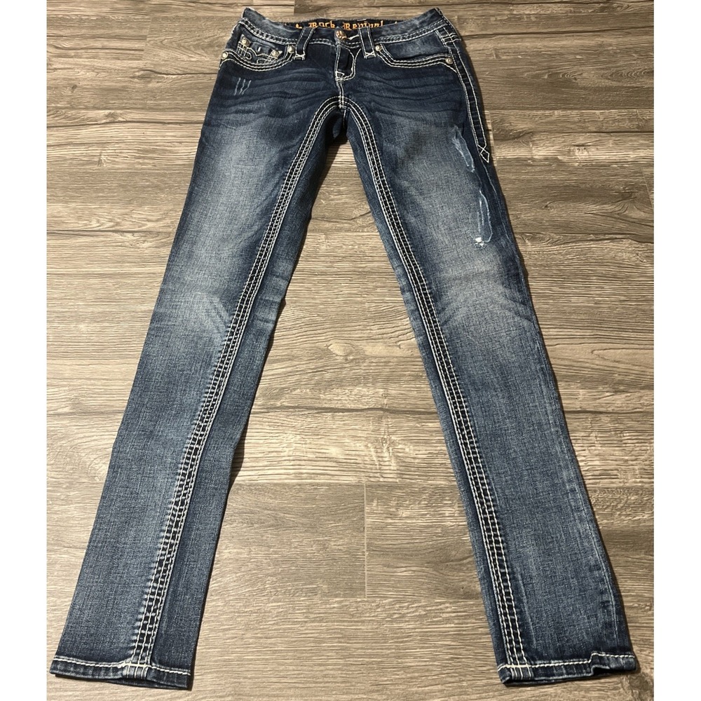 Rock Revival Jessica Flap Pocket Embroidered Low Rise Skinny Jeans SZ 24 (25x31) - Picture 2 of 10